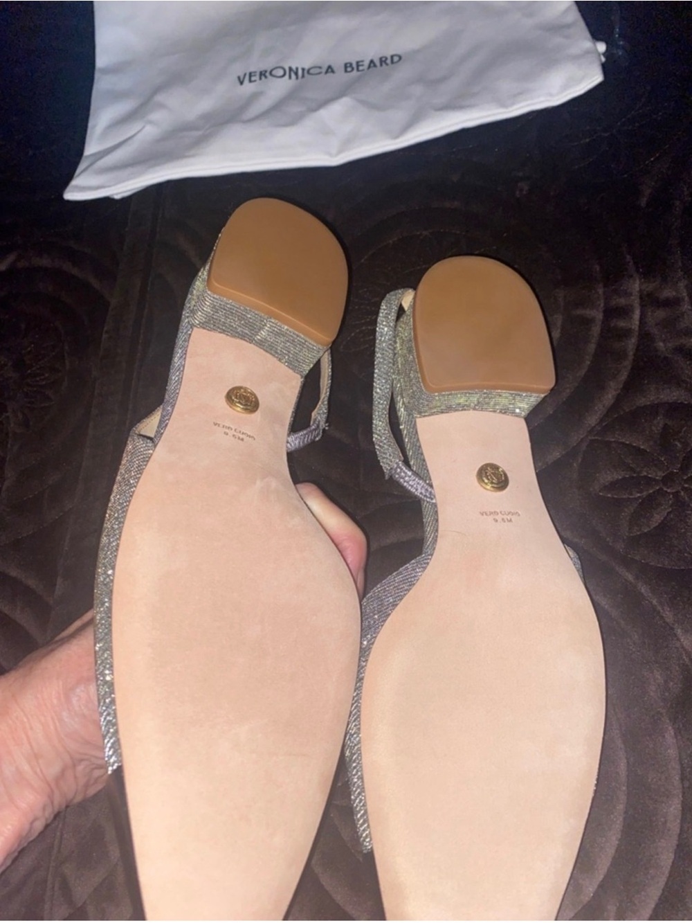 Veronica Beard Silver Glitter Slingback Flats with Black Cap Toe 9.5 - Picture 3 of 6